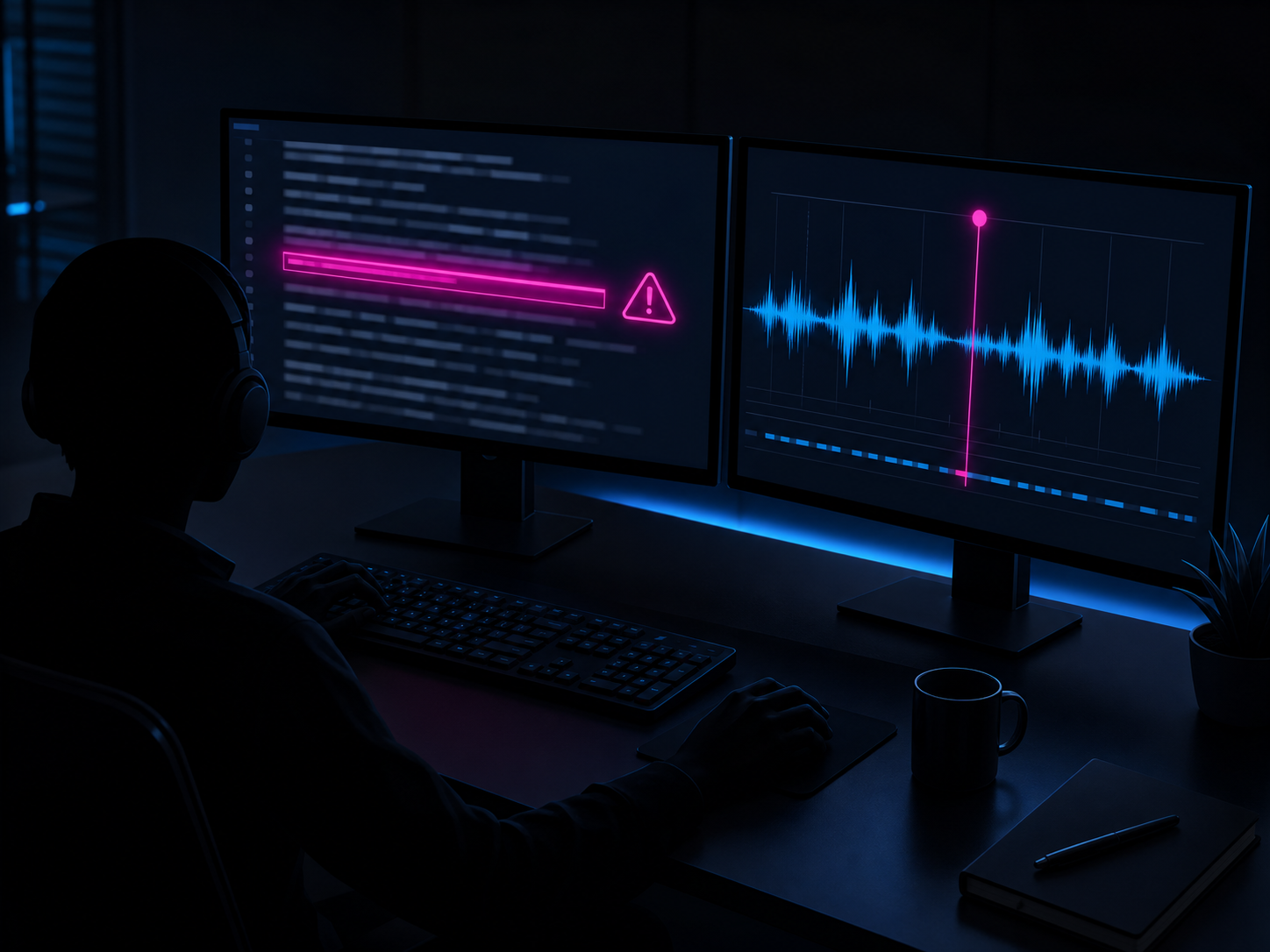 QA analyst reviewing flagged compliance call, screen showing highlighted violation